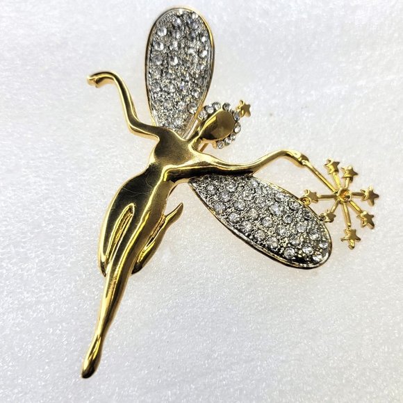 Gold Tone Angel Brooch with Magic Wand - Picture 2 of 15